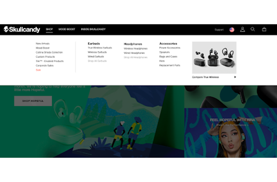 screenshot of skullcandy website