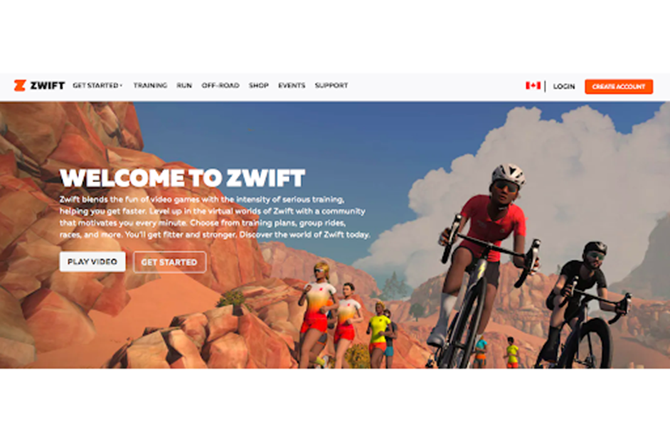 screenshot of zwift website