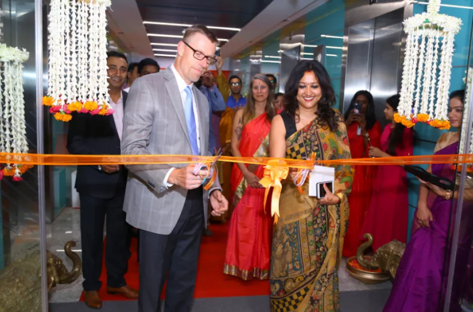 Ribbon cutting ceremony at the Bread Financial Bangalore office.