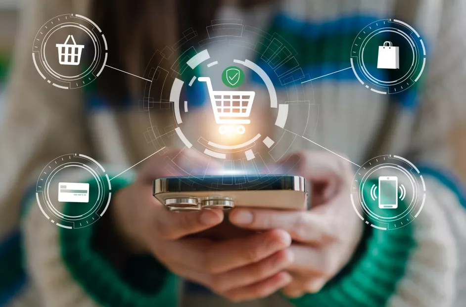 Human use phone with fashion online shopping, delivery, sale, buy, purchases, digital marketing, ordering product and E-commerce, supermarket, credit card, sme, online shopping on platforms online