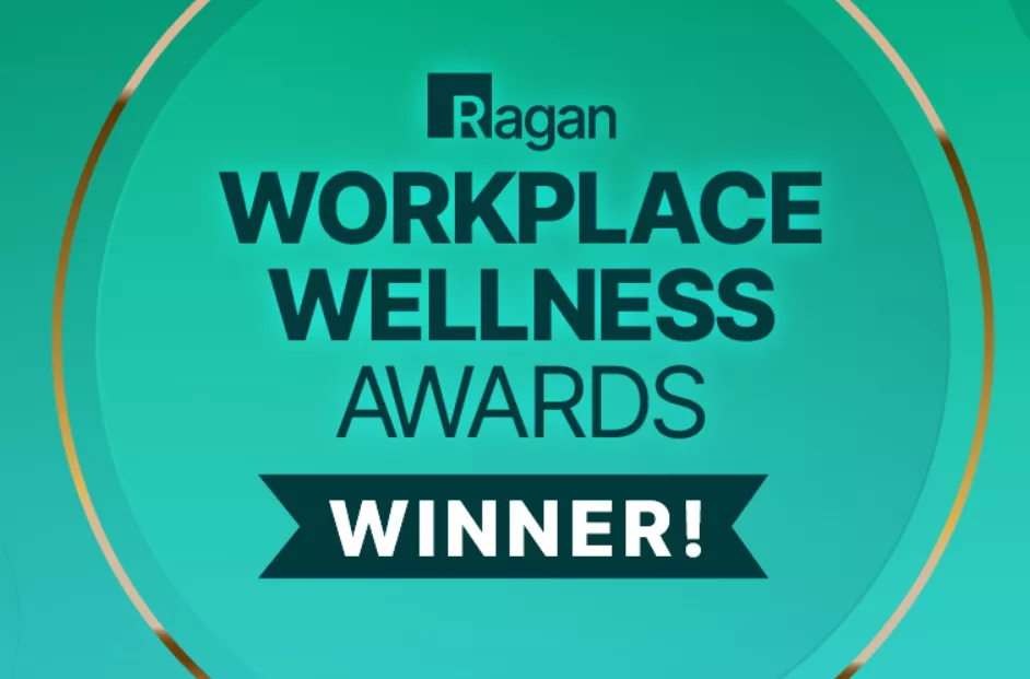 Ragan Workplace Wellness Award Winner logo with blue/green background