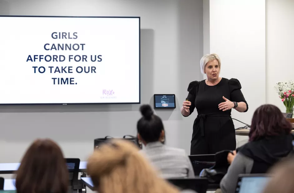 Dr. Lisa Hinkelman, ROX founder and CEO, presents data from The Girls' Index™ to area nonprofit, education and community leaders.