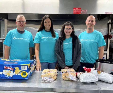 Bread Financial associates pose for a picture at a local food pantry. Bread Financial associates pose for a picture at a local food pantry.