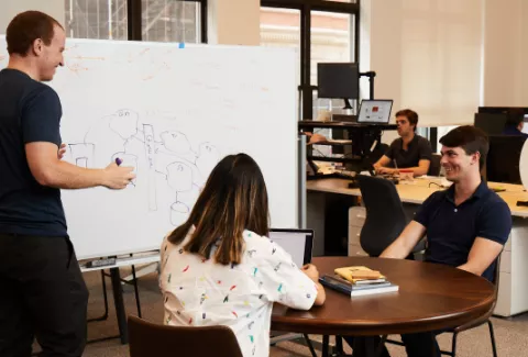 team working around a whiteboard