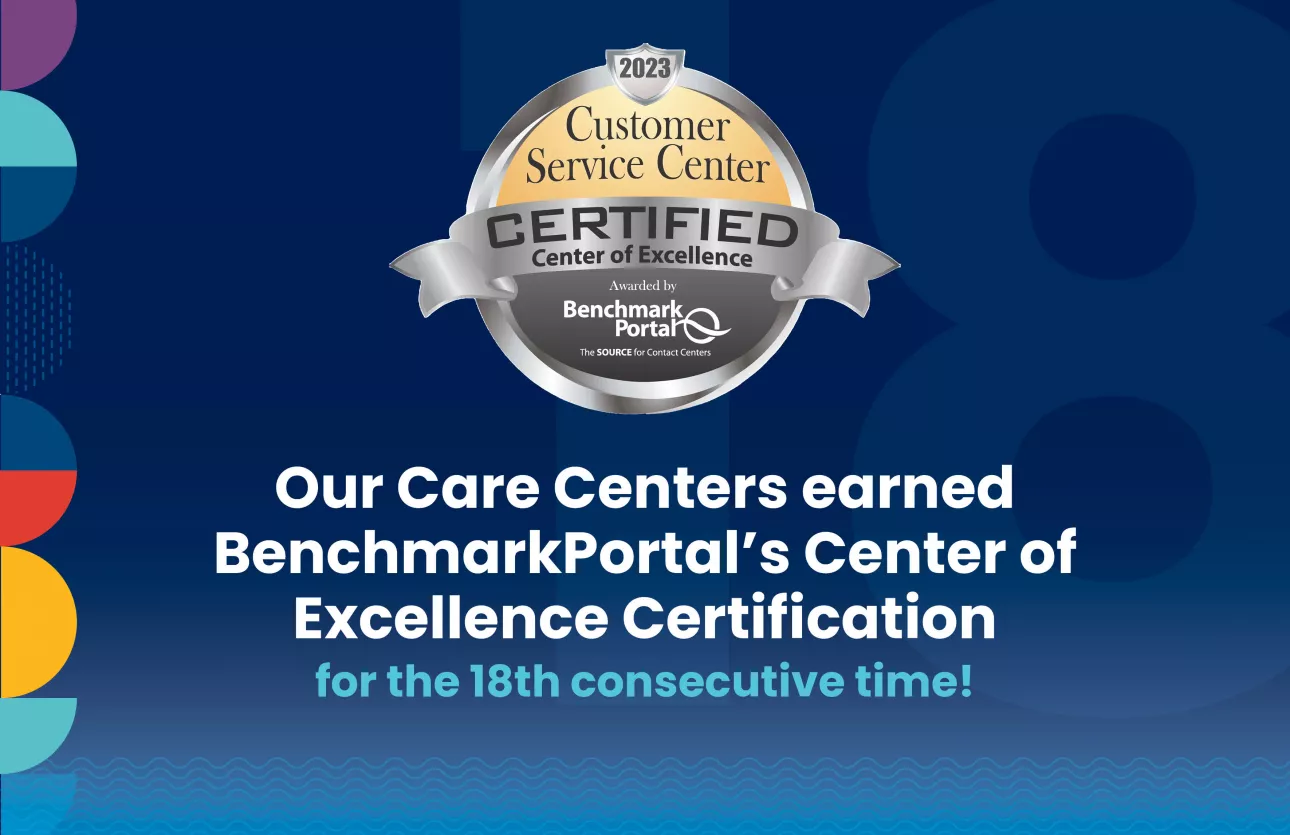 Benchmark Portal Certified Center of Excellence logo with blue background and supporting text.