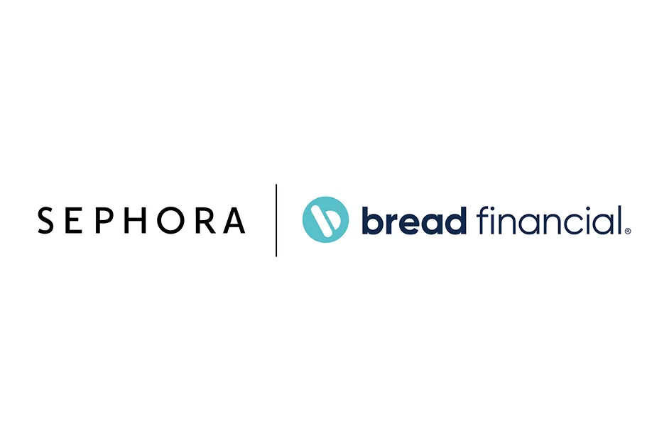 Logo lock up of Sephora and Bread Financial logos against a plain white background.