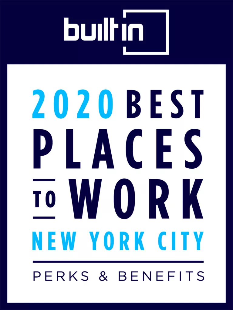 BuiltIn 2020 Best Places to Work badge