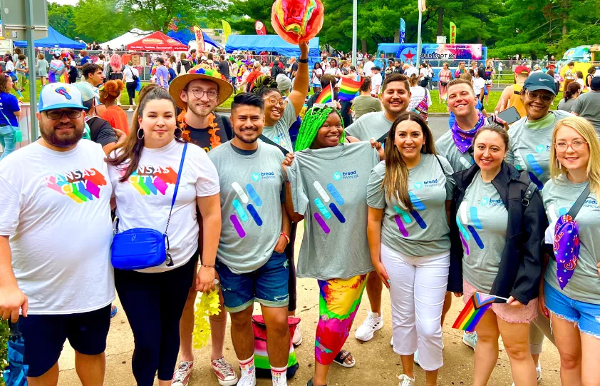 Bread Financial associates gather for a group picture at the Kansas City Pride Parade.
